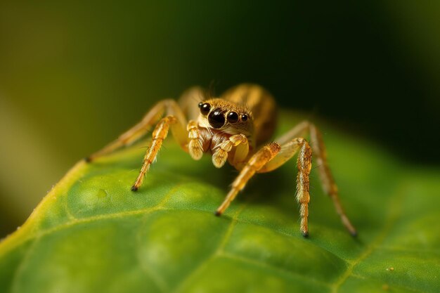 Photo a spider sits on a green leaf.