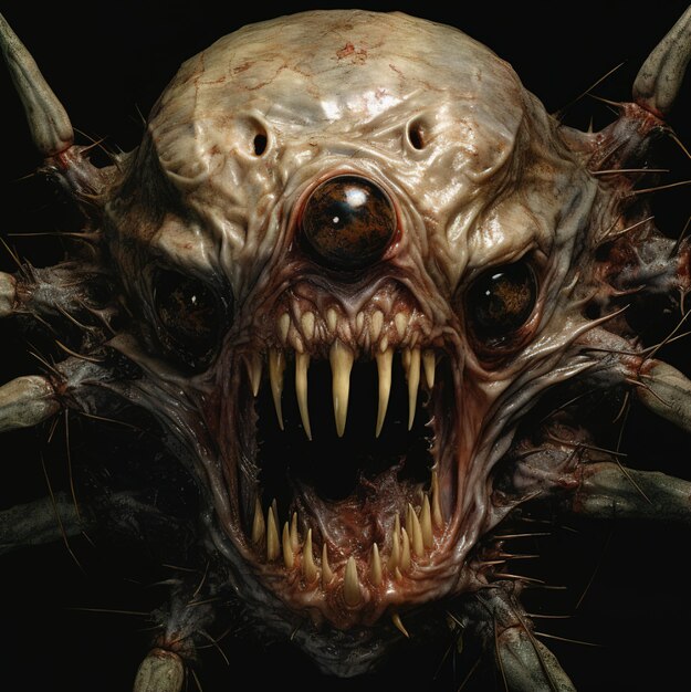 a spider that has a scary face and a spider head.