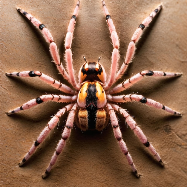 A spider that is on a brown surface