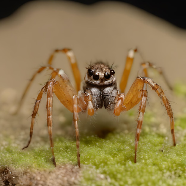 Photo a spider that is on a green mossy surface