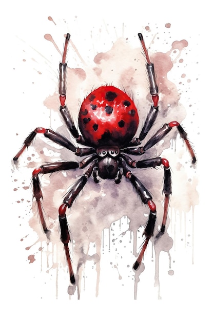 Spider watercolor clipart cute isolated on white background with Generative AI Technology