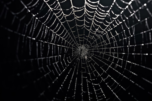 黒い闇のハロウィーンの背景 AI に蜘蛛の巣