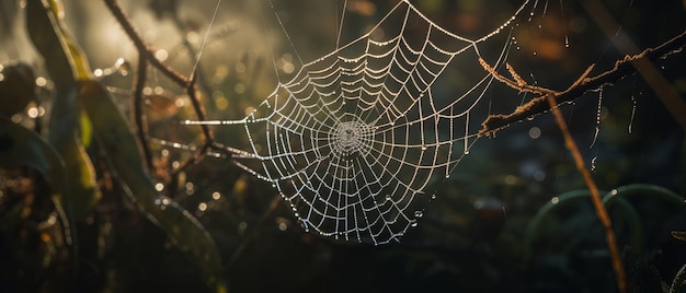 A spider web delicately spun on a plant Generative AI