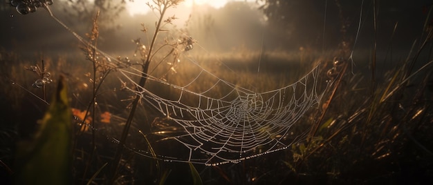 A spider web delicately spun on a plant Generative AI