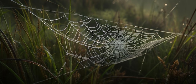 植物に繊細に紡がれた蜘蛛の巣 ジェネレーティブ AI