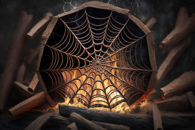 Spider web on the firewood