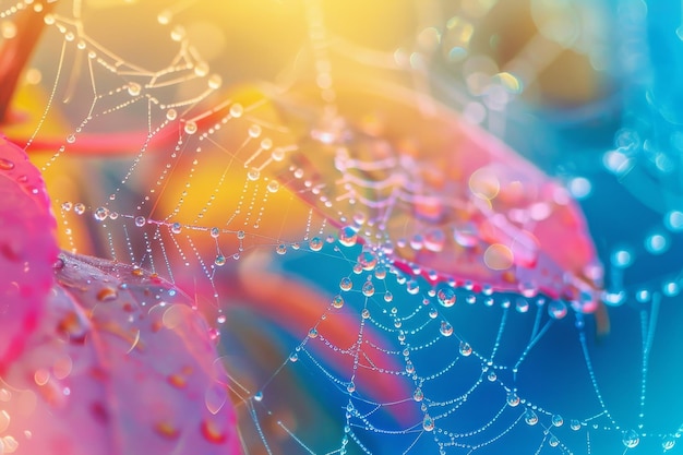 Photo a spider web is shown in a bright green forest