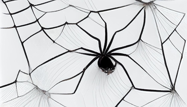 Паук в паутине на белом фоне Жуткая паутина с пауком
