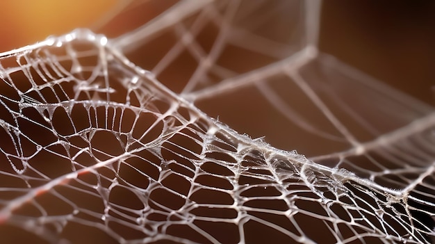 Spider web nets in the wild with blurry background and dews on the web