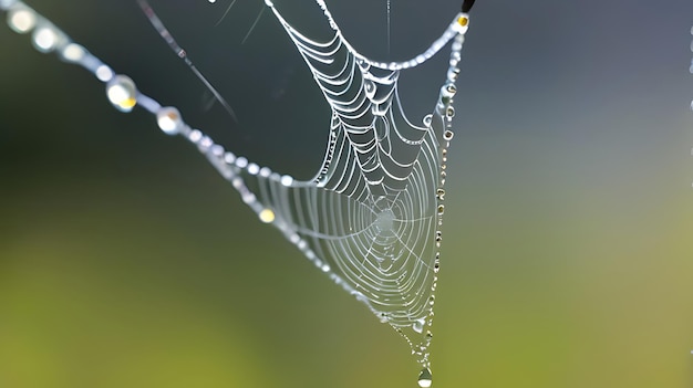 Spider web nets in the wild with blurry background and dews on the web