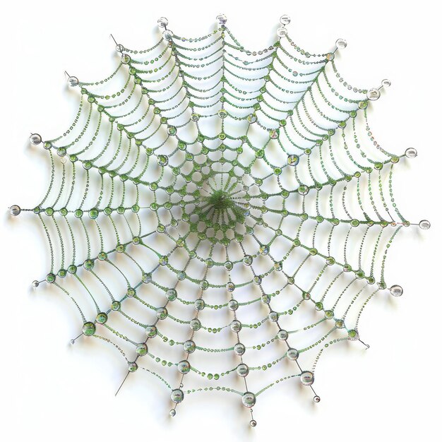 Photo a spider web with beads and a spider on it