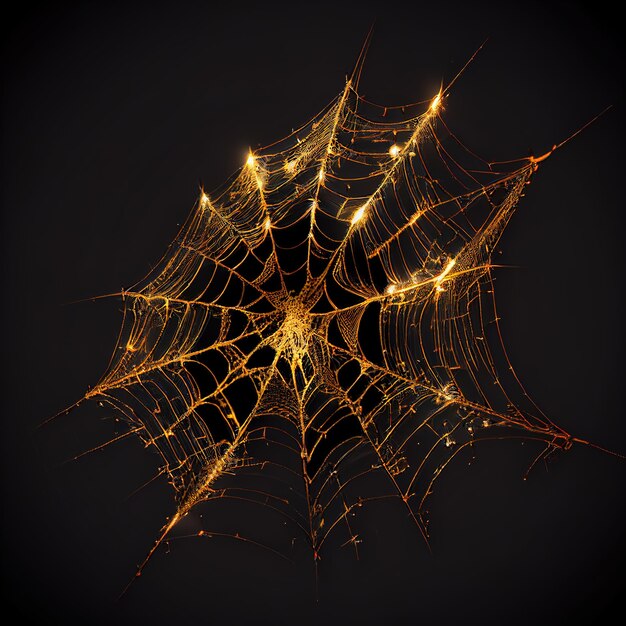 Photo a spider web with a golden glow on it