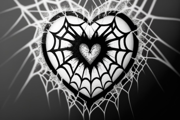 A spider web with a heart on it