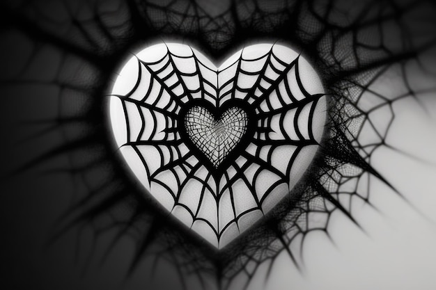 A spider web with a heart shaped design in the center.