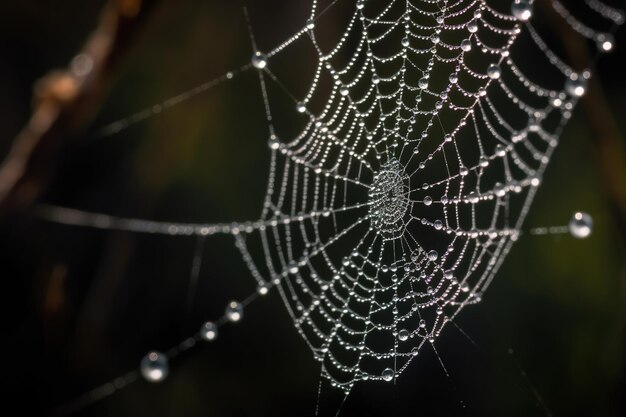 A spider web with water droplets on it