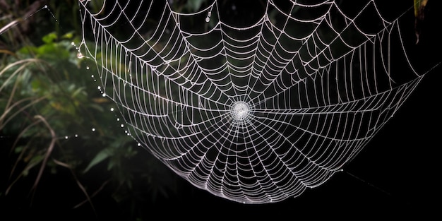 A spider web with water droplets on it