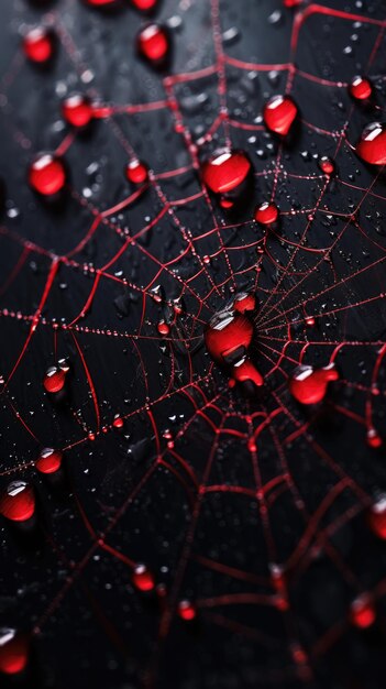 a spider web with water drops on it