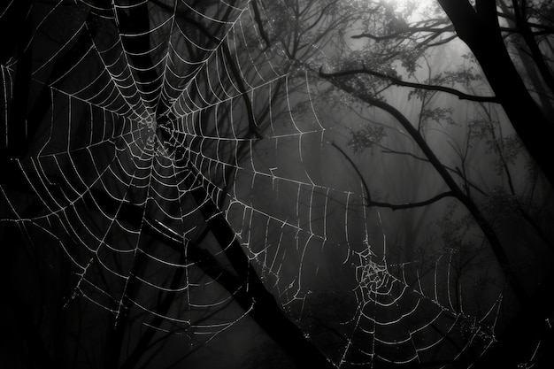 Photo spider webs glistening in the moonlight halloween horror background