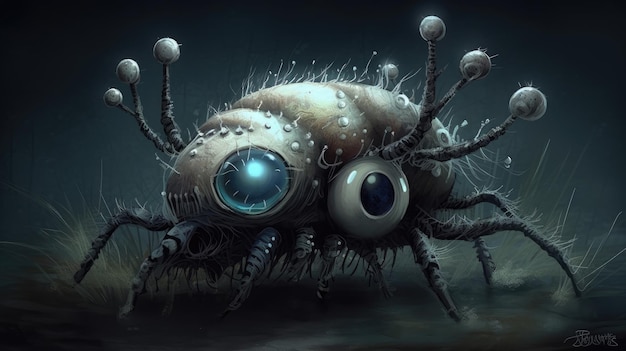 A spider with big eyes is in the dark