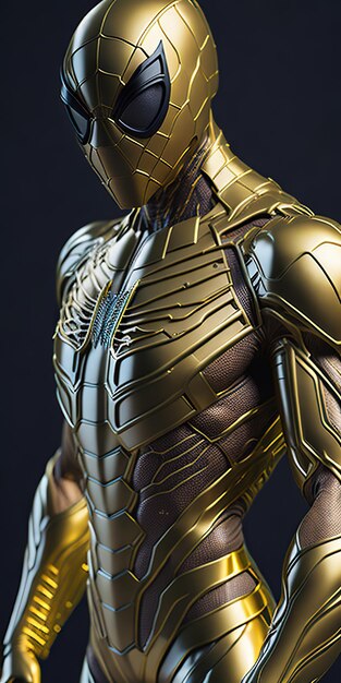 Photo spiderman costume redesigned in a shiny metallic gold material