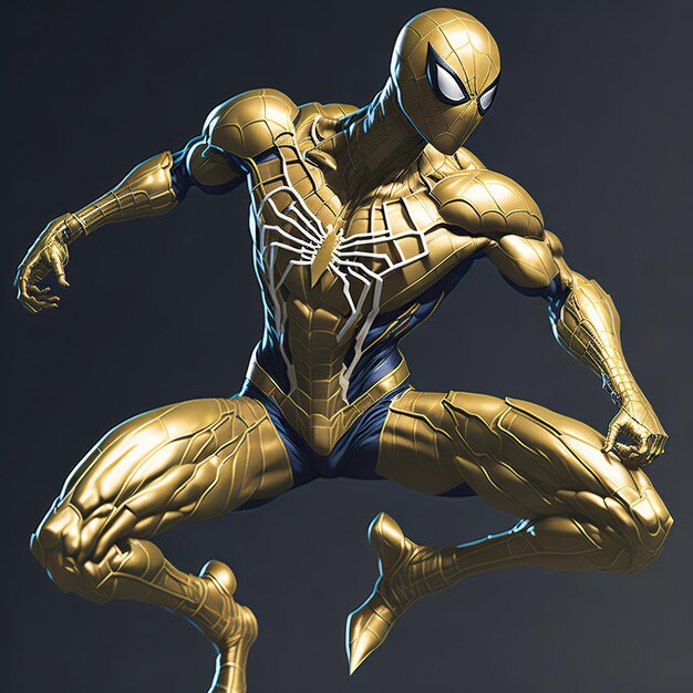 Photo spiderman costume redesigned in a shiny metallic gold material