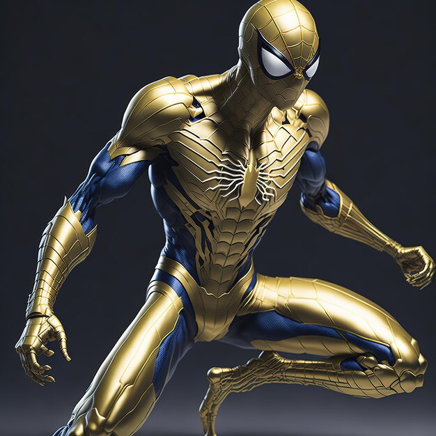 Photo spiderman costume redesigned in a shiny metallic gold material