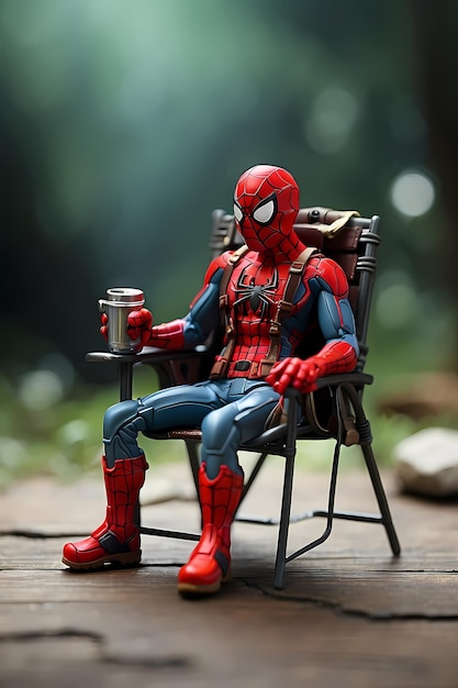 Foto spiderman op een campingstoel.