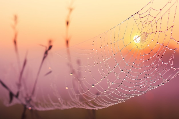 Spiderweb dew drops with gradient background