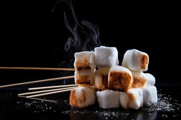 Spies Marshmallows Tegen Zwarte Achtergrond