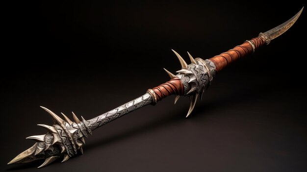 Photo spiked sword with wooden handle fantasy dungeon weapon
