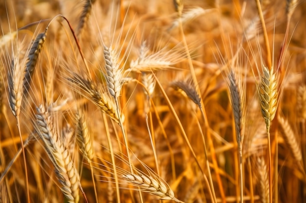 Spikelets of wheat in a field at sunset Neural network AI generated