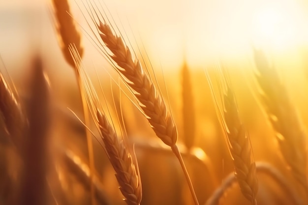 Spikelets of wheat in a field at sunset Neural network AI generated