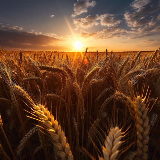 Spikes of ripe wheat in sun close