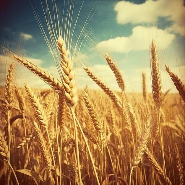 Spikes of ripe wheat in sun close