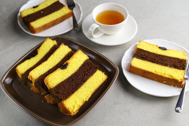 Spiku or Lapis Surabaya or Surabaya Layer Cake is three layers rich egg yolk sponge cake