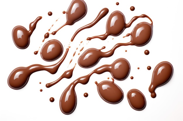 Photo spilled chocolate milk puddle isolated on white background top view