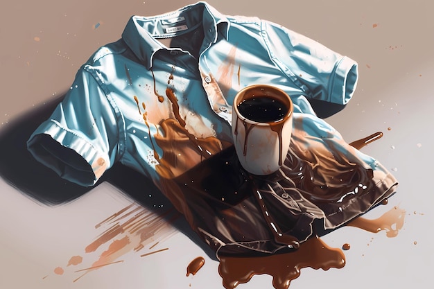 Spilled coffee on someone's shirt april fool's day digital art illustration