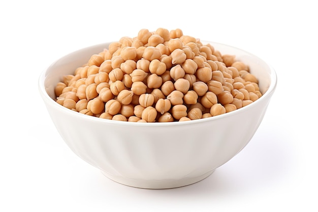 Spilled cooked chickpeas in a white bowl