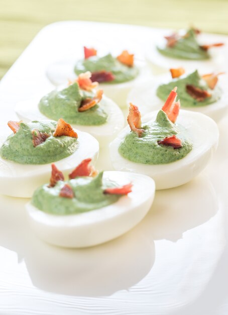 Spinach and bacon deviled eggs