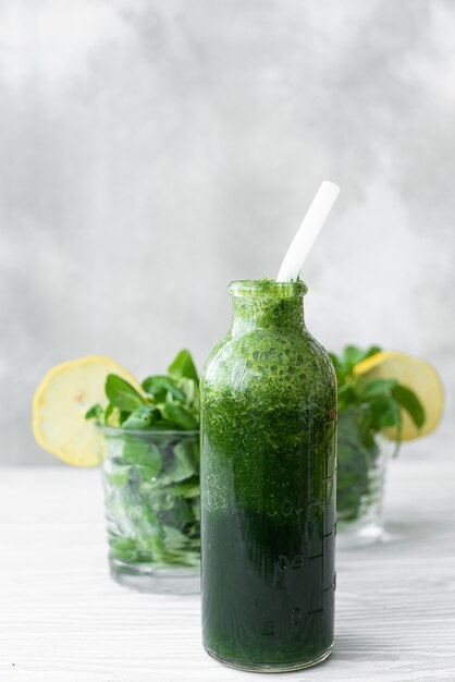 Premium Photo | Spinach and celery smoothie with lemon