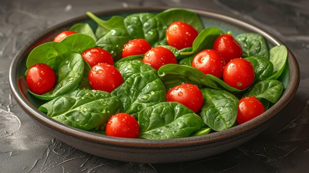 Spinach cherry tomatoes lettuce cucumber and many more vegetables are isolated on a white background in a salad bowl