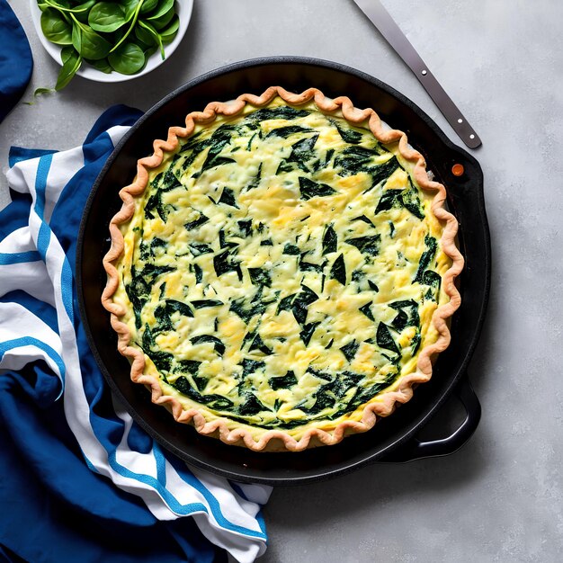 Photo spinach and feta quiche pie generative art by ai