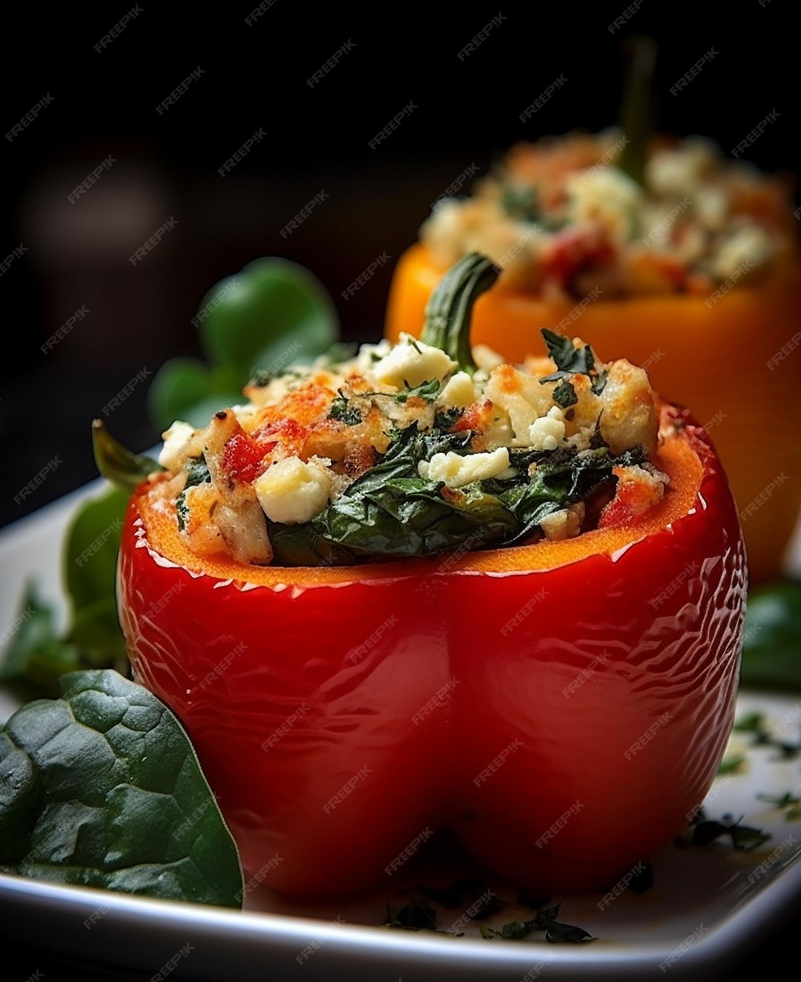 Premium AI Image | Spinach and Feta Stuffed Peppers
