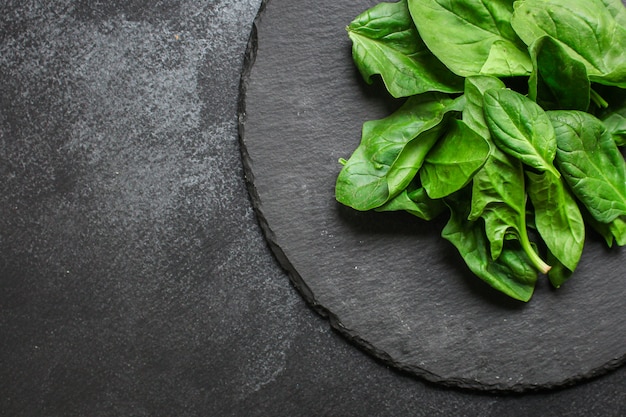 Spinach. food background. copy space. Top view 