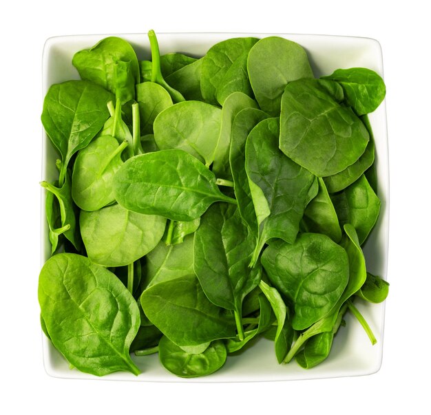 Spinach leaves close up isolated on white