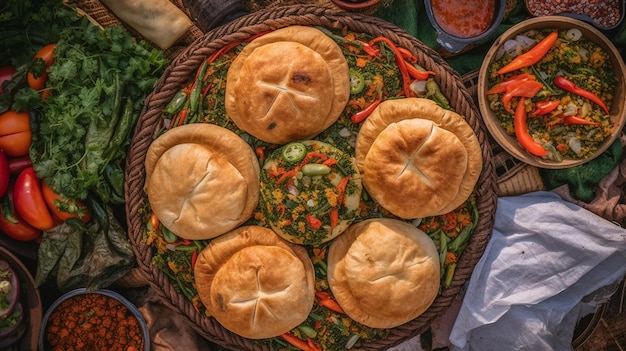 Spinach pie gegrilde groenten lokale straat snacks