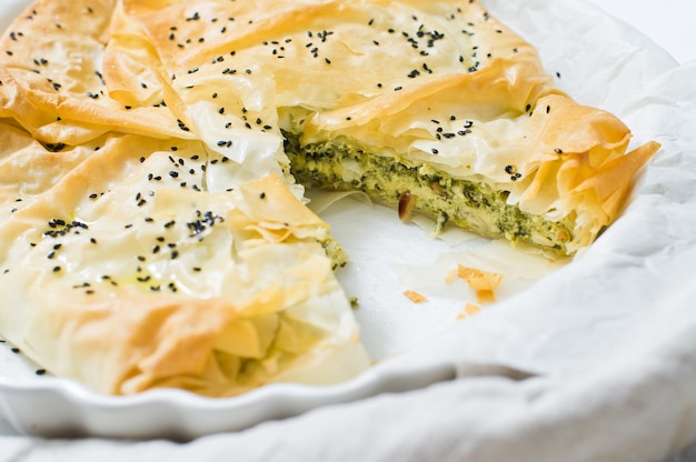 Spinach pie with feta cheese. 