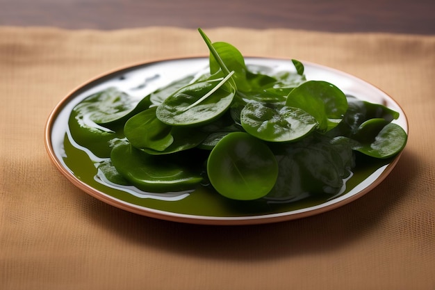 Spinach on a plate on a table