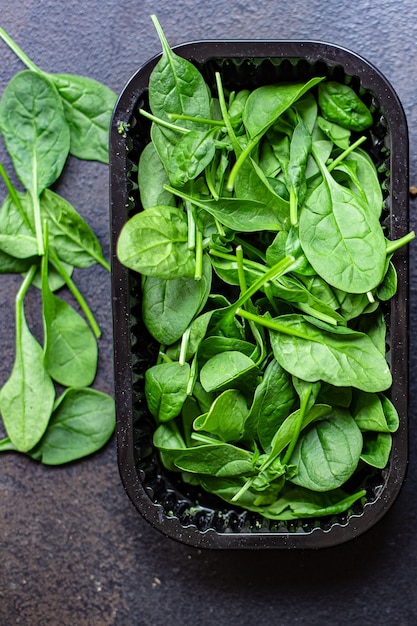 Spinach salad green juicy leaves organic salad serving size