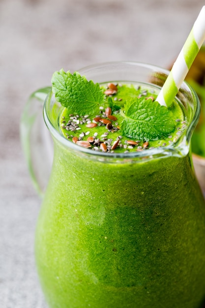 Spinach smoothie with mint leaves